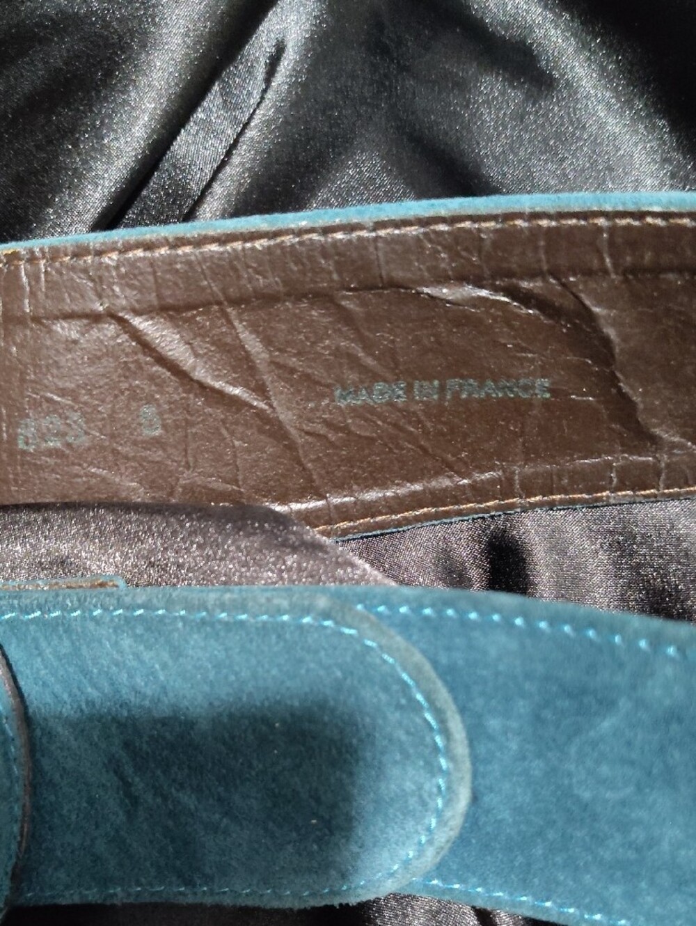 Vintage Yves Saint Laurent Teal Suede Round-Buckle Belt - Picture 9 of 9